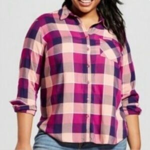 Ava & Viv Burgundy and Peach Button down Plaid Shirt